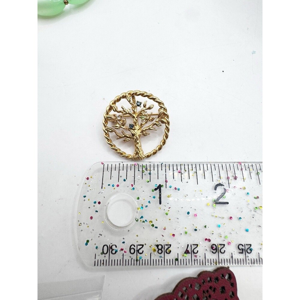 Tree Of Life Small Round Brooch Pendant Colorful Rhinestones - Picture 8 of 8